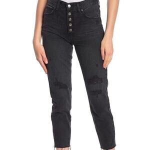 Anthro We The Free Blossom Crop Skinny Jeans Distressed Black